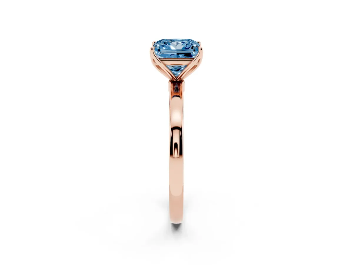 Fancy Blue Princess Cut Diamond Solitaire Ring with Thin Band and Prong Setting Rose gold