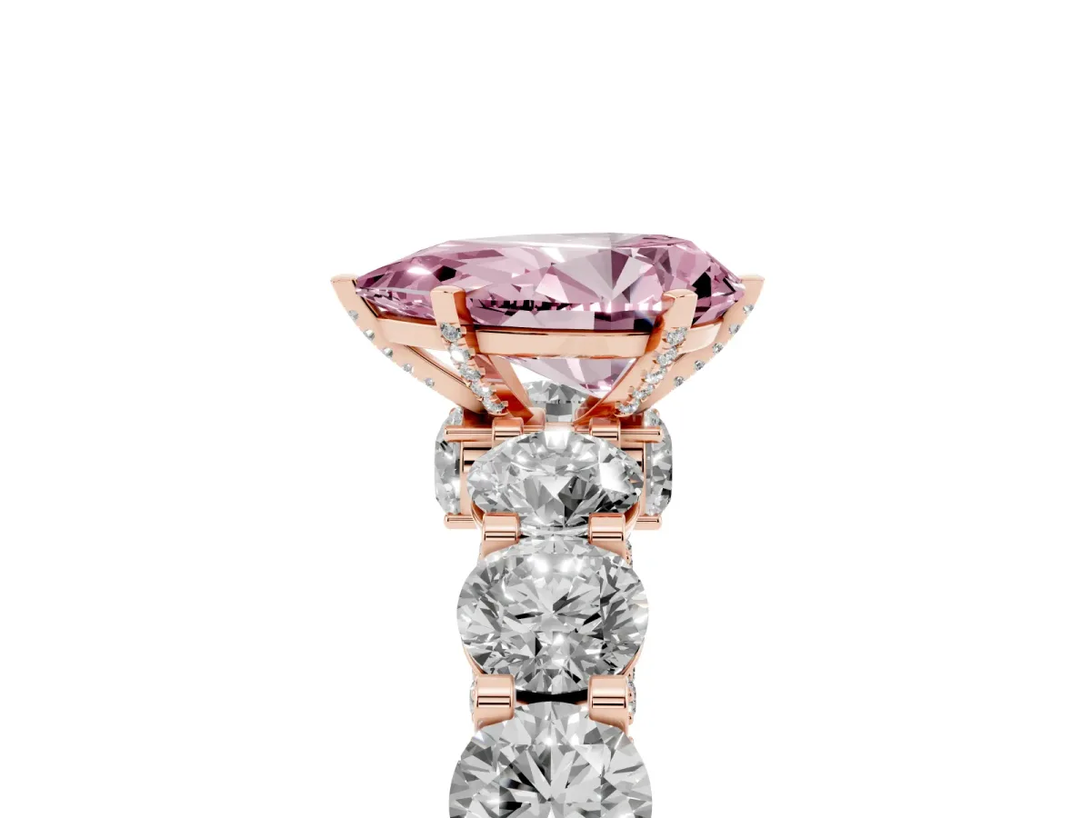 Fancy Pink Pear Cut Diamond Side Stone Engagement Ring with Four-Prong Setting Rose gold