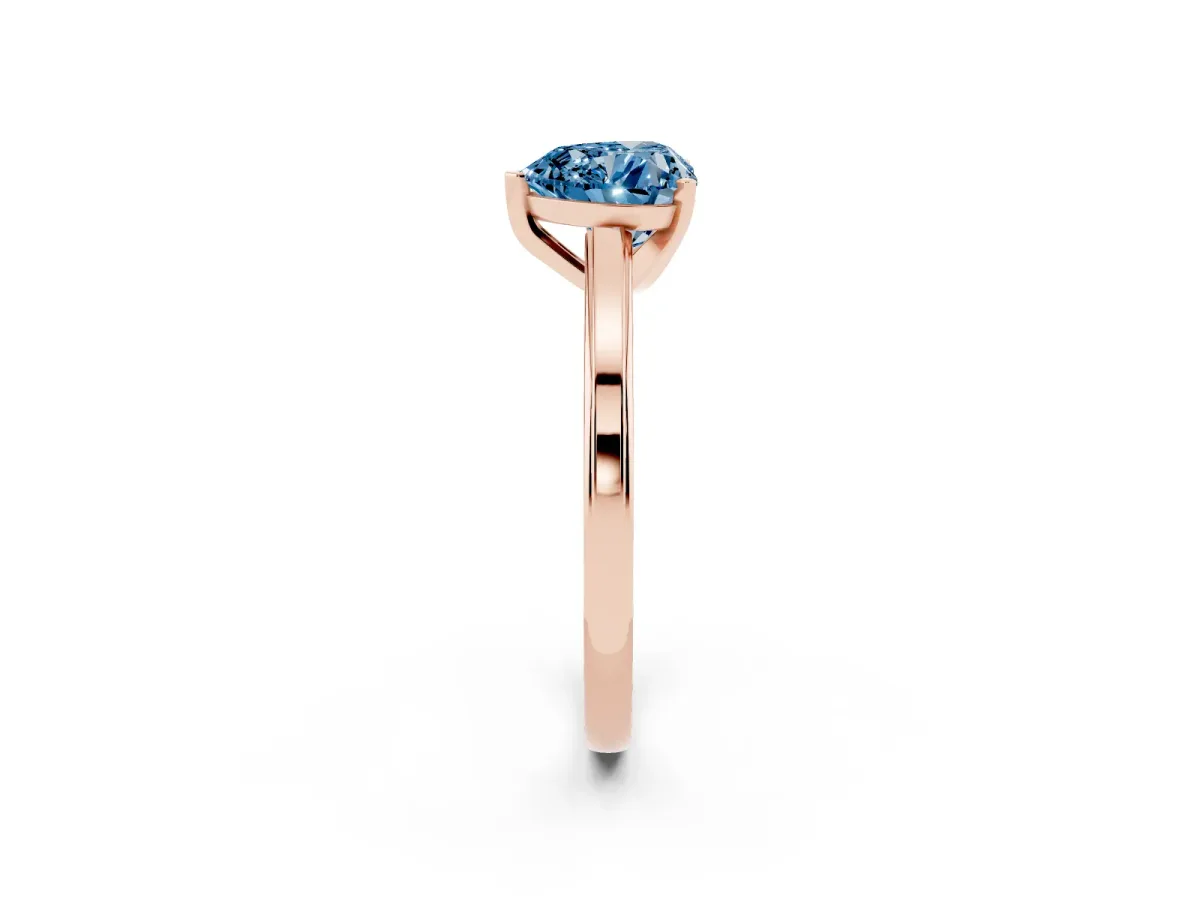 Fancy Blue Heart Cut Solitaire Diamond Ring with Four-Prong Setting and Classic Band Rose gold