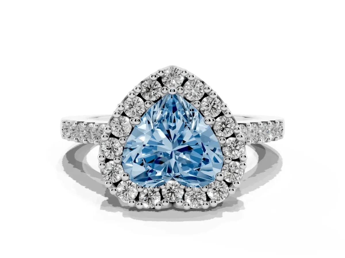 Fancy Blue Heart Cut Halo Diamond Pavé Solitaire Ring Platinum