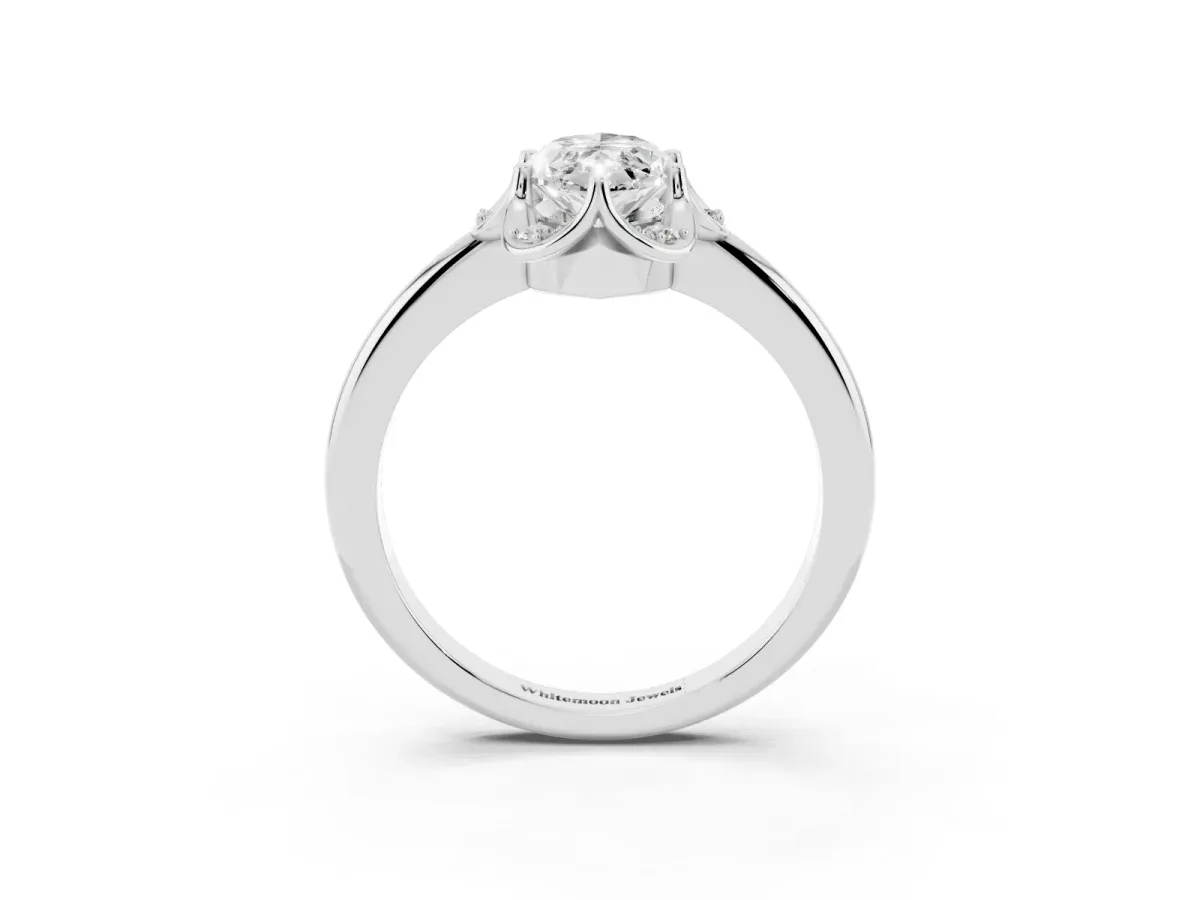 Marquise Cut Halo Diamond Ring with Round Cluster Setting, Solitaire Band, and Four-Prong Setting Silver