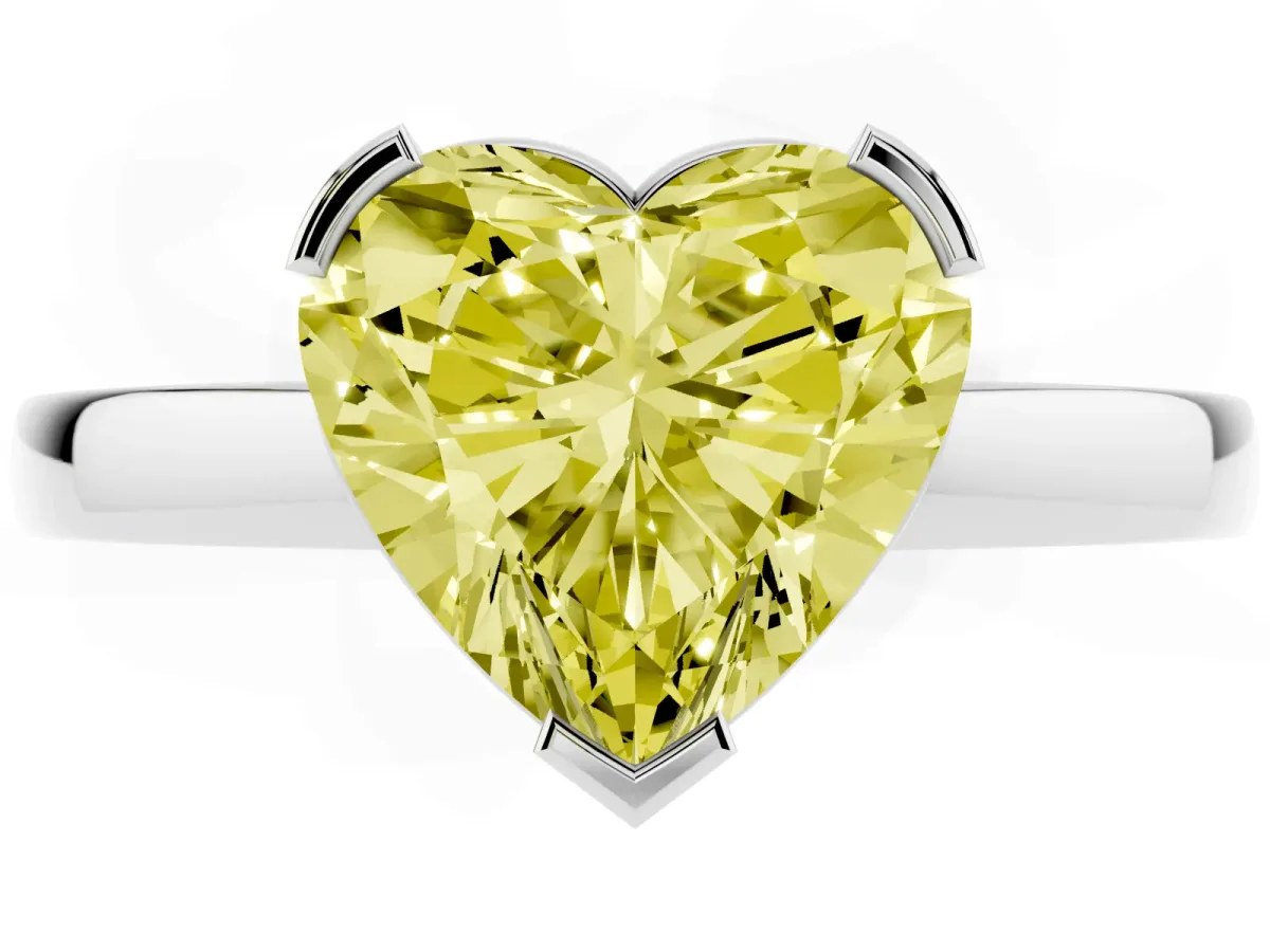 Fancy Yellow Heart Cut Cut Solitaire Ring with Four-Prong Setting and Classic Band Silver