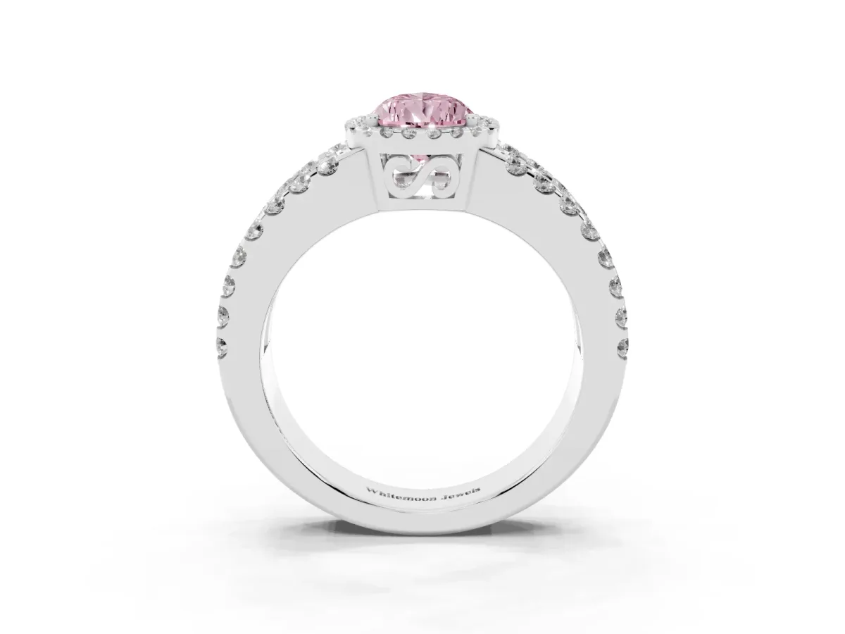 Fancy Pink Pear Cut Cut Halo Split Shank Diamond Ring with Four-Prong Setting Platinum