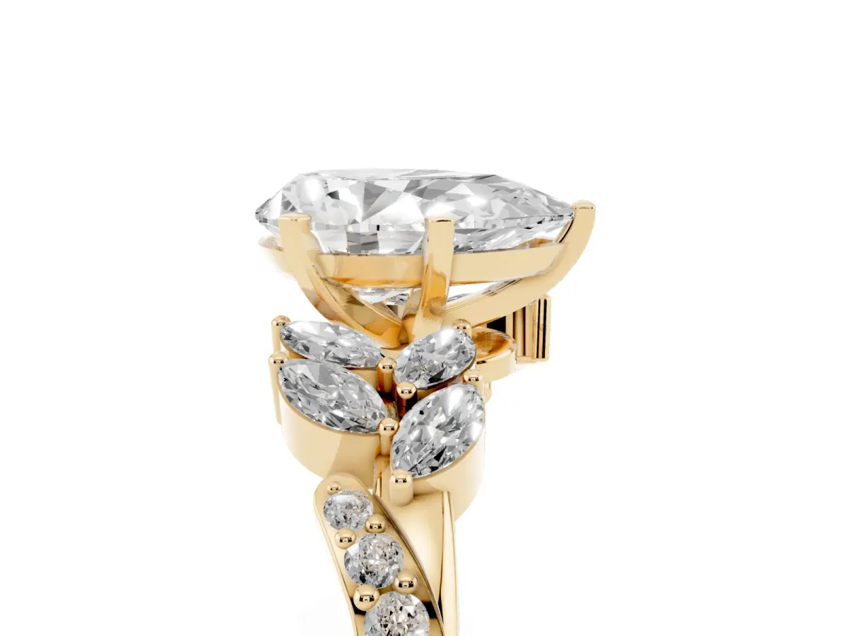 Pear Cut Solitaire Marquise Twist Band with Six-Prong Setting Yellow gold