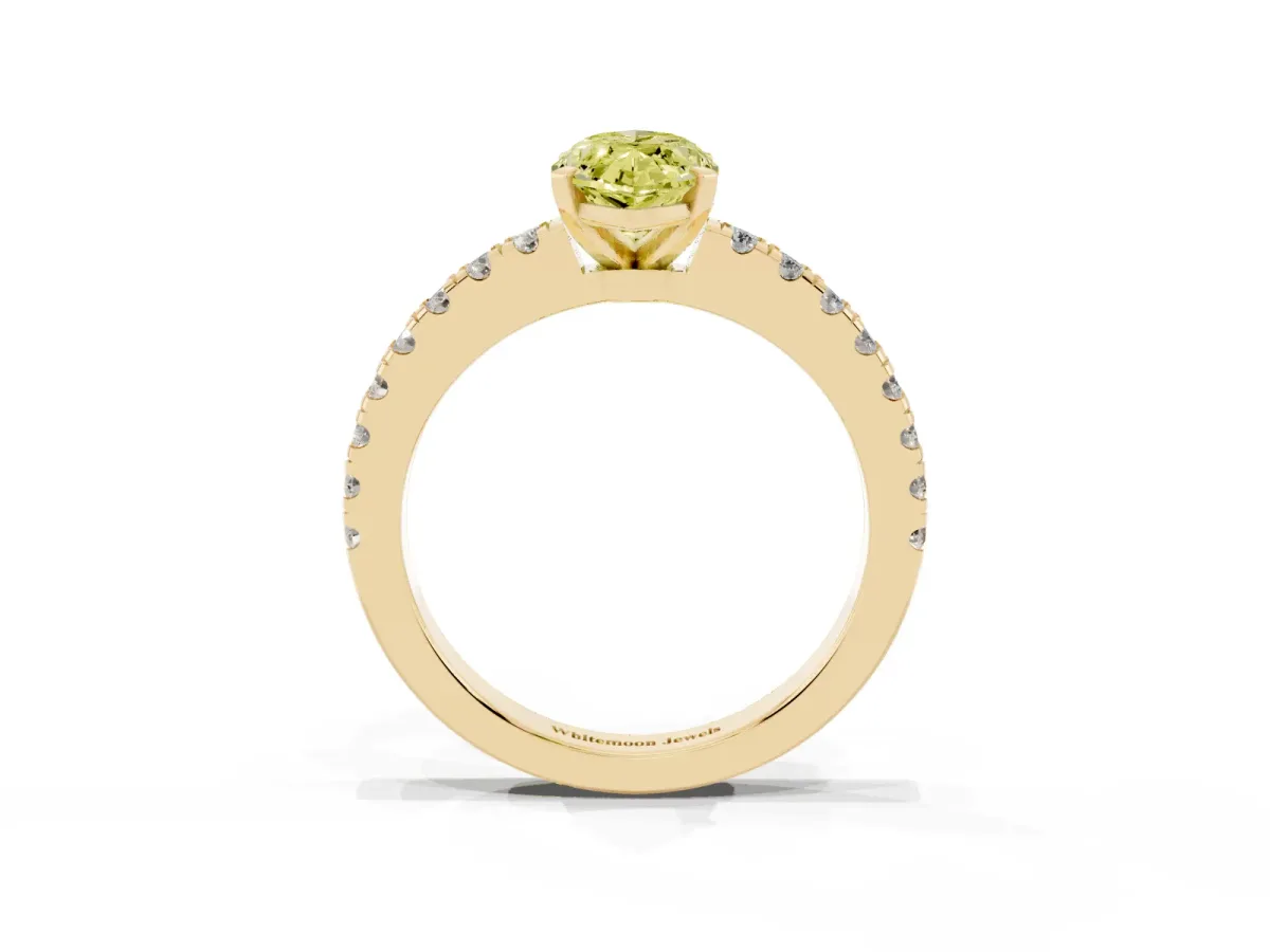 Fancy Yellow Marquise Cut Solitaire Diamond with Pavé Band and Four-Prong Setting Yellow gold