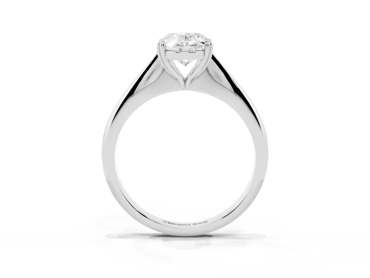 Oval Cut Solitaire Diamond Ring with Six-Prong Setting and Classic Band Silver