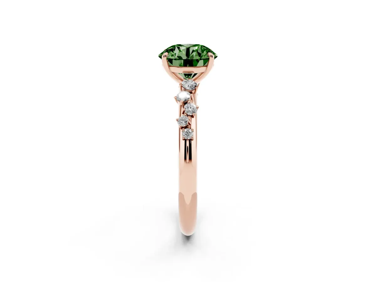 Fancy Green Round Cut Diamond Cluster Prong-Set Solitaire Ring Rose gold