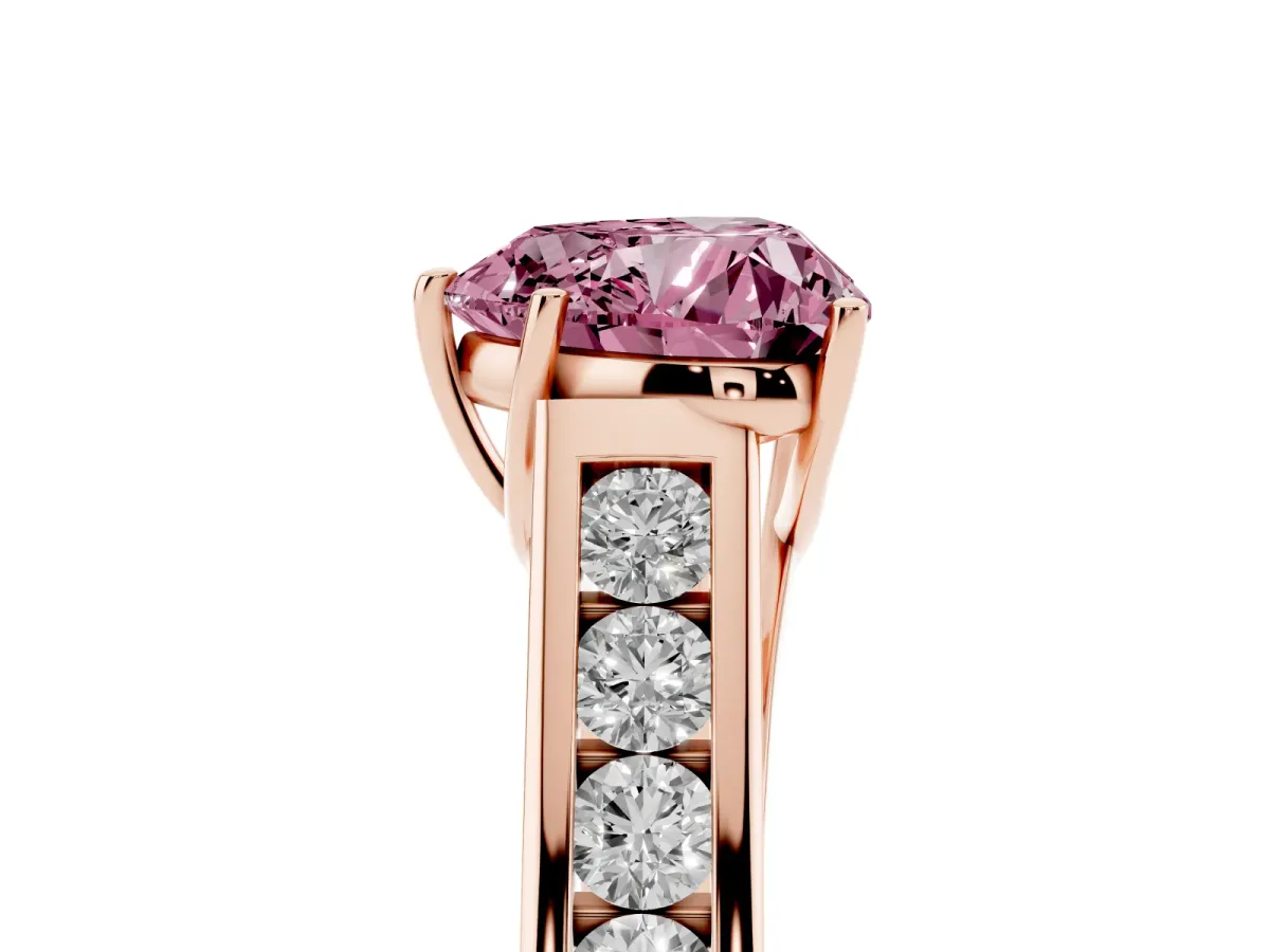 Fancy Pink Heart Cut Brilliant Channel-Set Solitaire Ring with Four-Prong Setting Rose gold