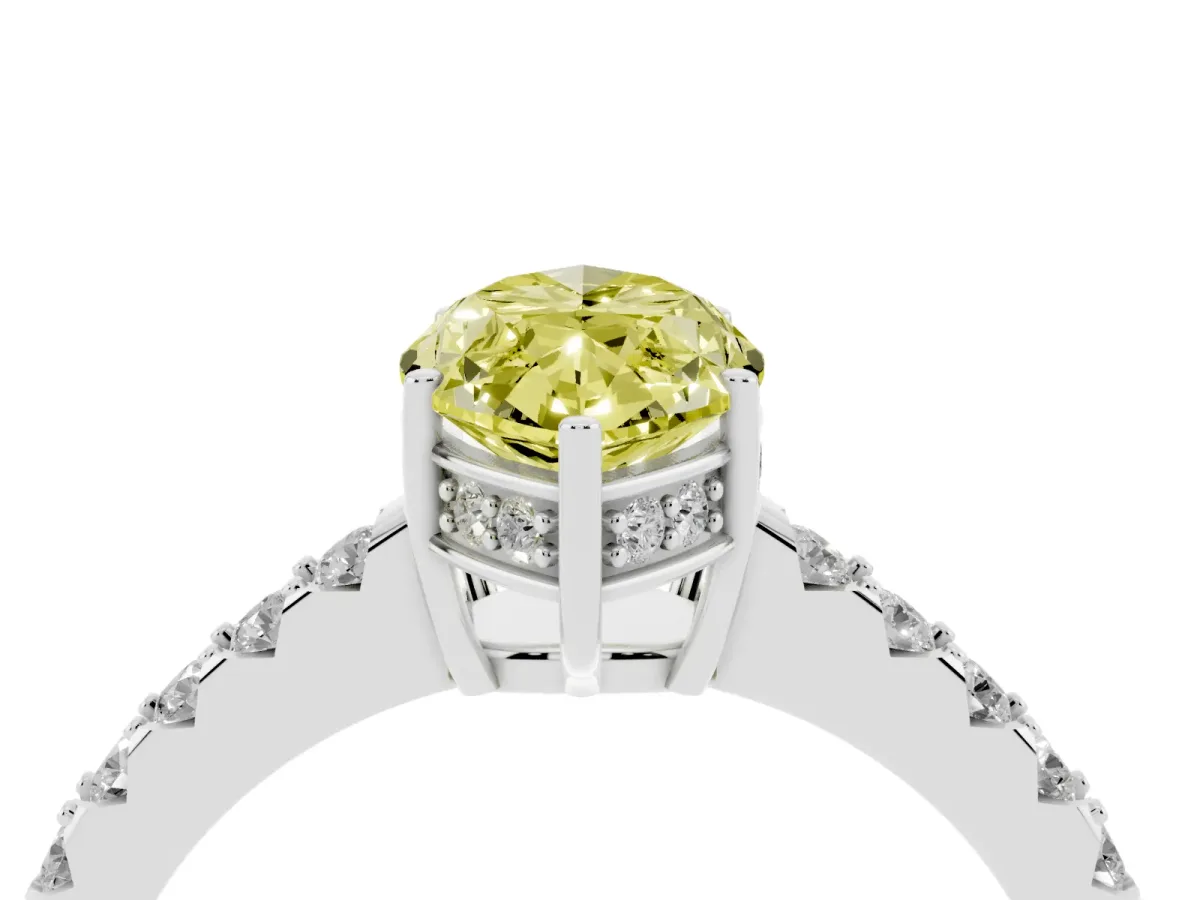 Fancy Yellow Marquise Cut Solitaire Diamond Engagement Ring with Pavé Band and Six-Prong Setting White gold