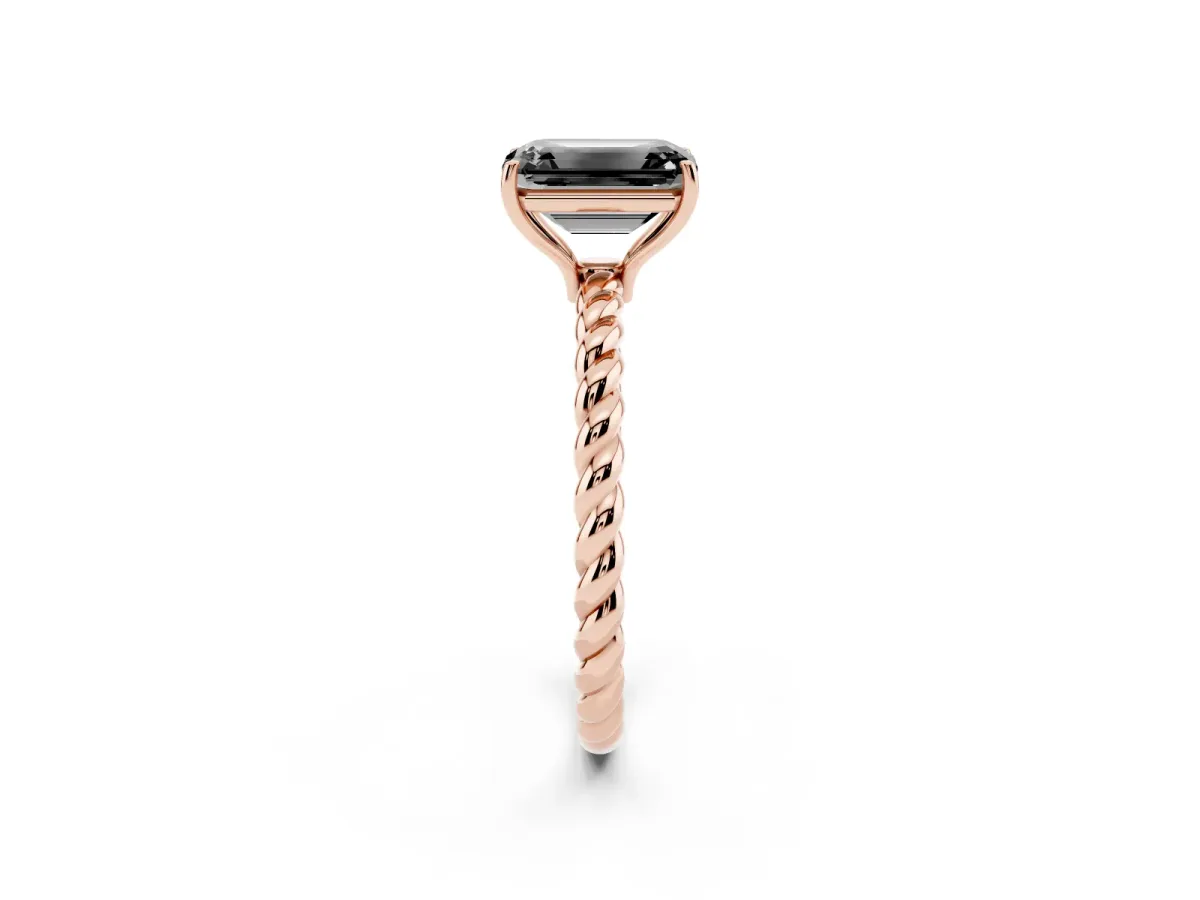 Fancy Black Emerald Cut Solitaire Twisted Band 4-Prong Ring Rose gold