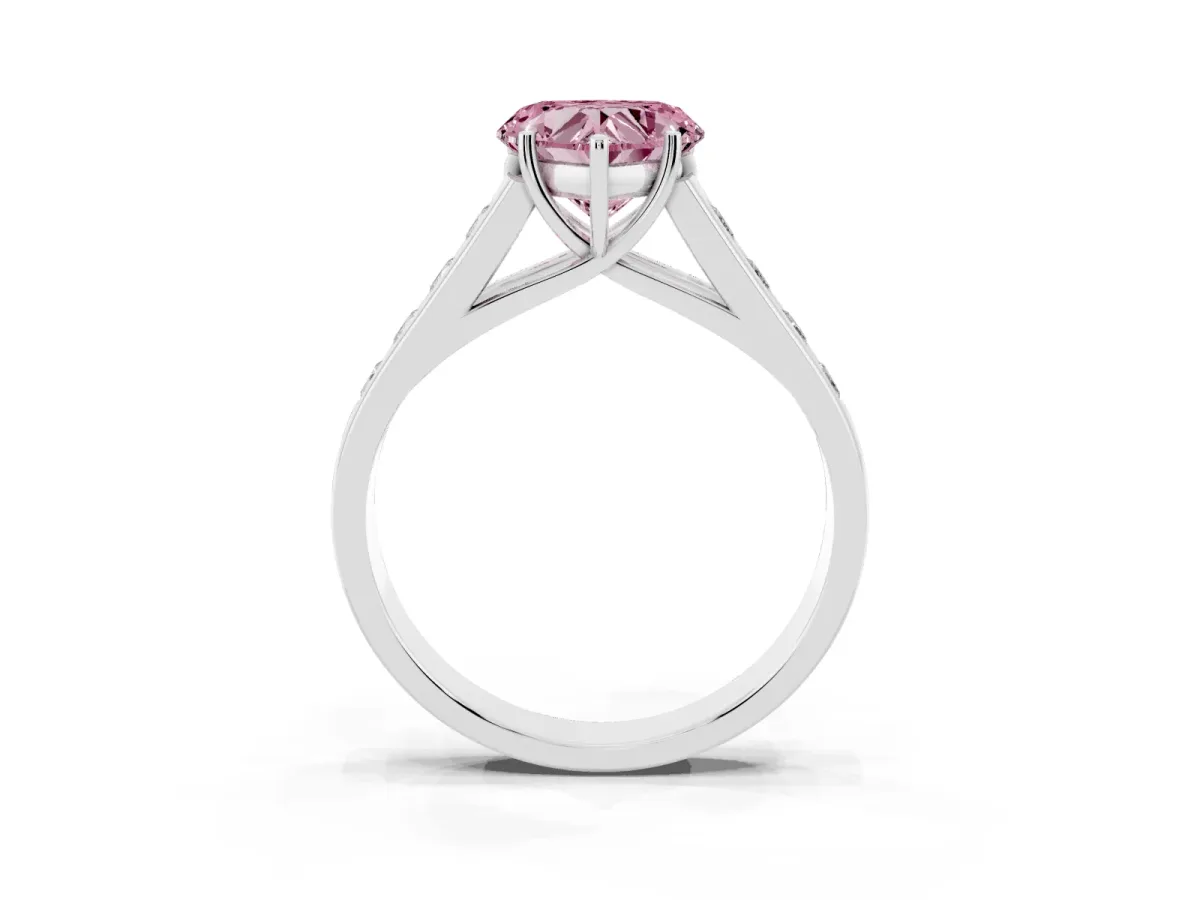 Fancy Pink Heart Cut Solitaire Channel-Set Diamond Engagement Ring with Four-Prong Setting Silver
