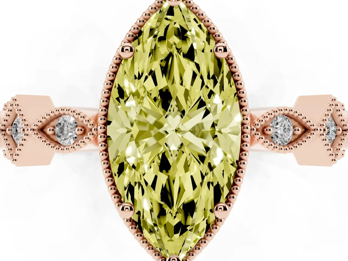 Fancy Yellow Marquise Cut Milgrain Marquise Diamond Twist Band Ring Rose gold