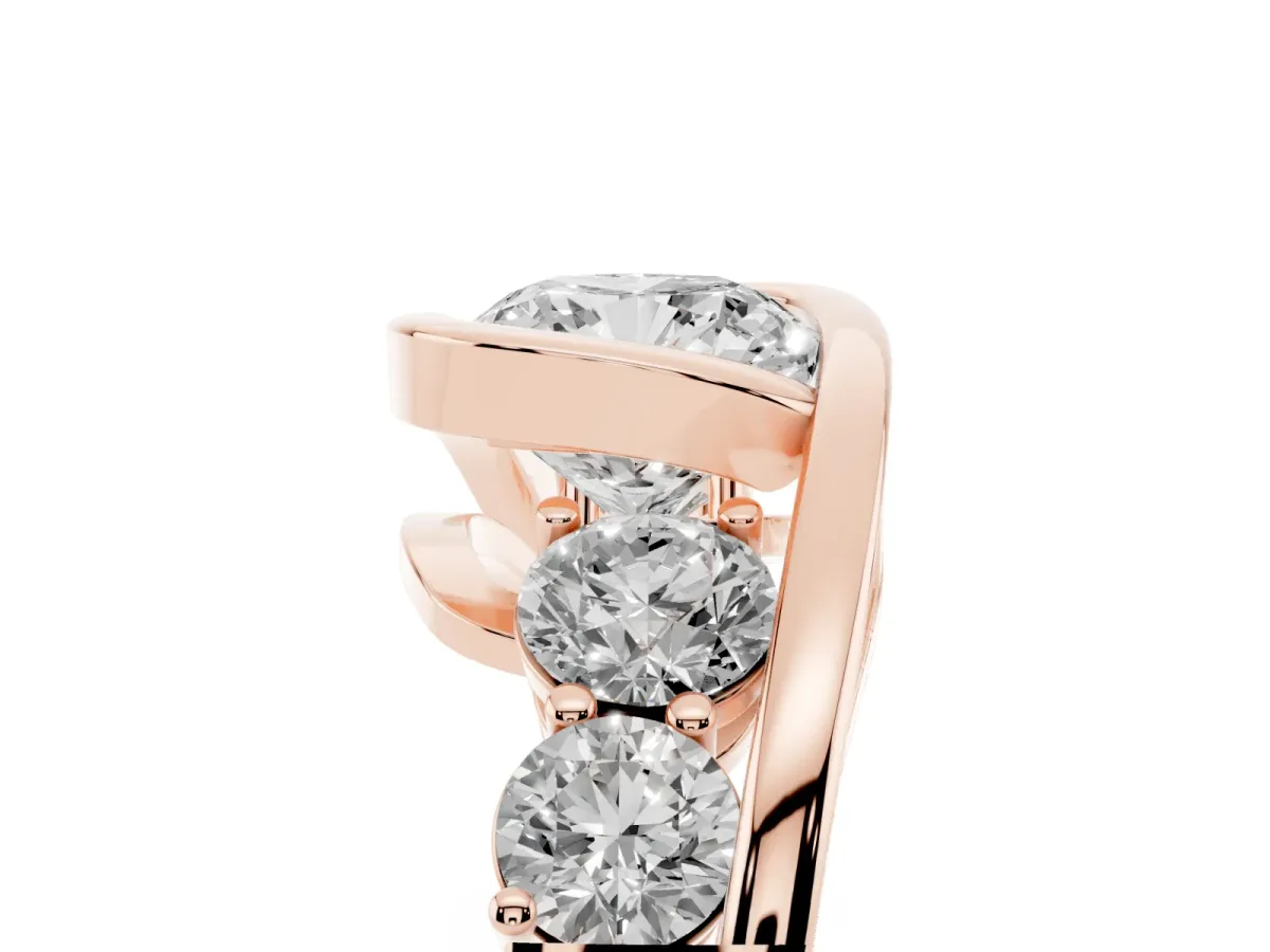 Bezel Set Cushion Cut Diamond Bypass Ring with Round Accents Rose gold