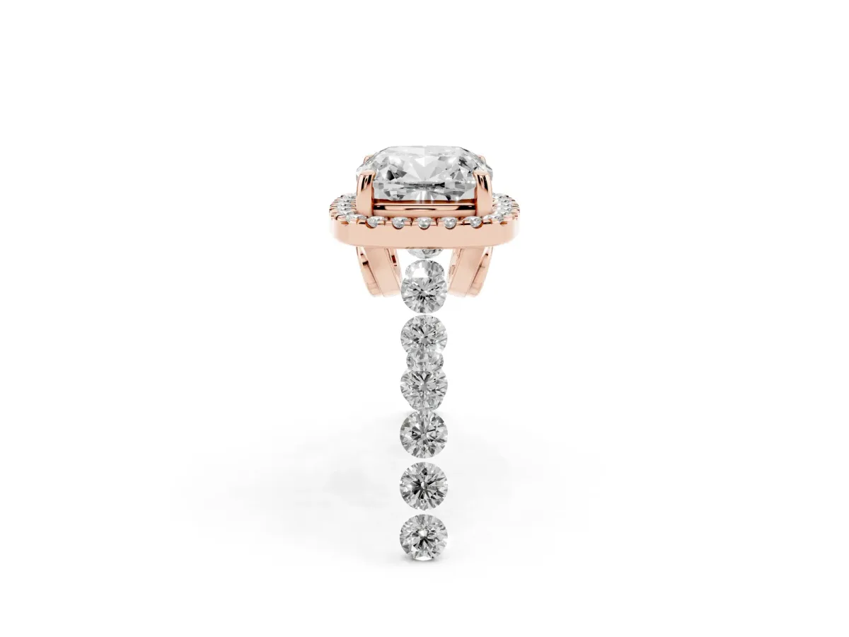 Cushion Cut Halo Pavé Diamond Engagement Ring with Four-Prong Setting Rose gold