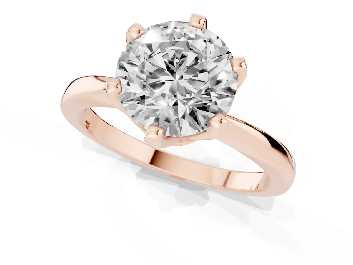 Round Cut Solitaire Engagement Ring with Six-Prong Setting and Tapered Band Rose gold