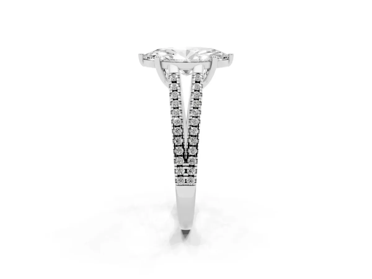 Marquise Cut Diamond Solitaire Engagement Ring with Split Shank Pavé Band Silver