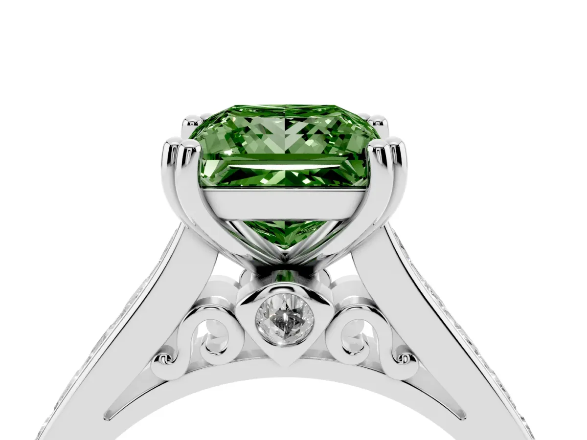 Fancy Green Princess Cut Cut Channel Set Solitaire Engagement Ring with Prong Setting Platinum