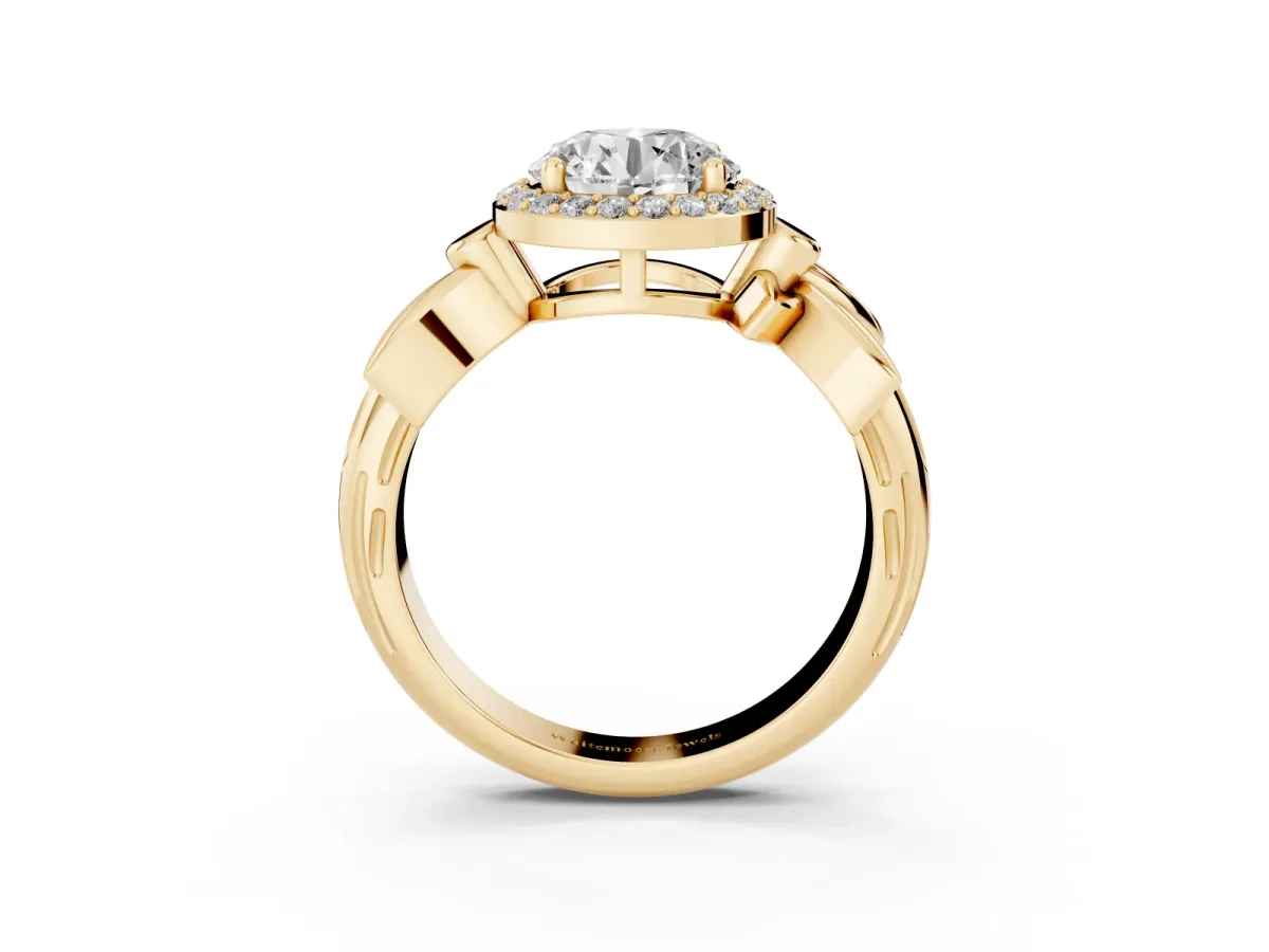 Round Cut Halo Diamond Floral Band with Four-Prong Setting Yellow gold