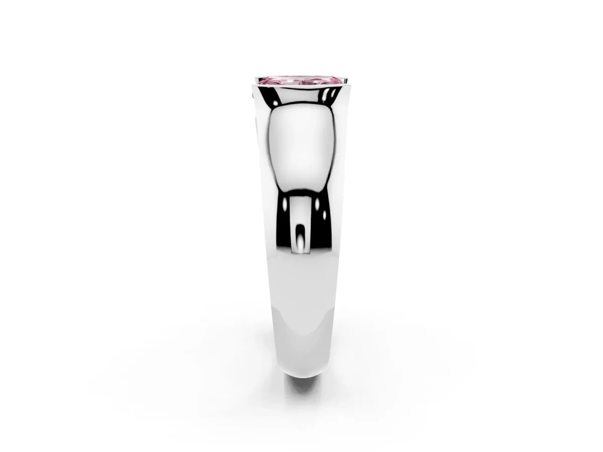 Fancy Pink Radiant Cut Solitaire Bezel Set Diamond Ring with Wide Band Silver
