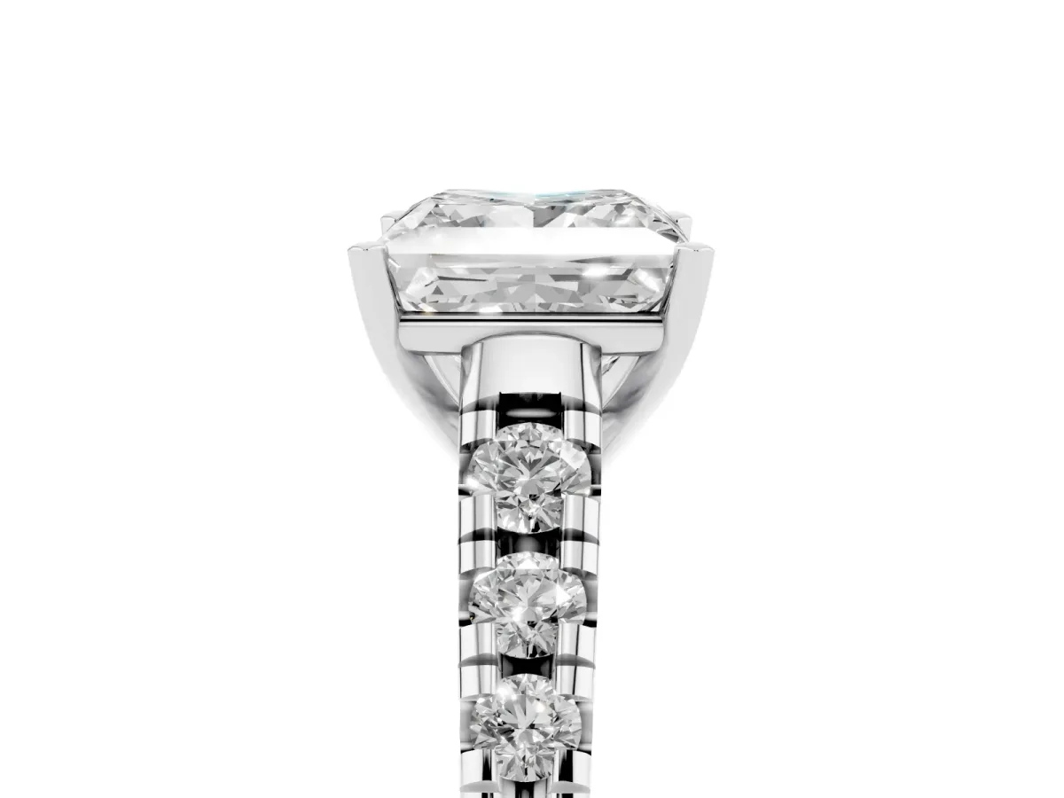 Princess Cut Diamond Cathedral Solitaire Ring with Round Pavé Band Platinum