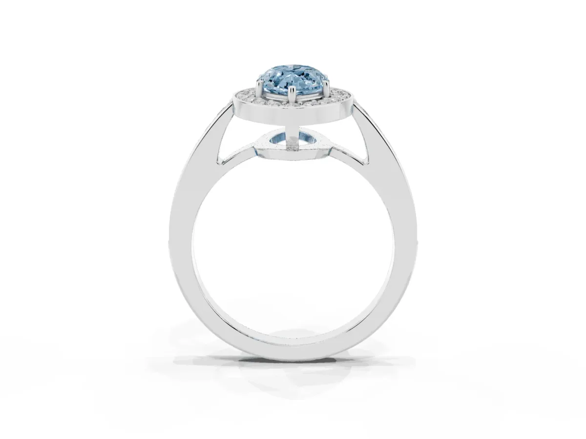 Fancy Blue Marquise Cut Halo Pavé Diamond Engagement Ring with Bezel Setting Silver
