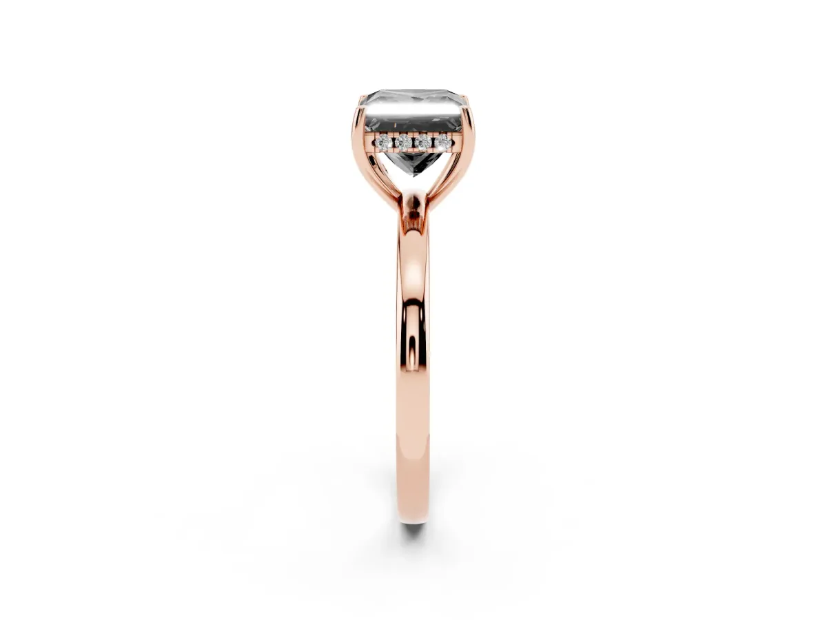 Fancy Black Princess Cut Solitaire Diamond Ring with Prong Setting and Plain Band Rose gold