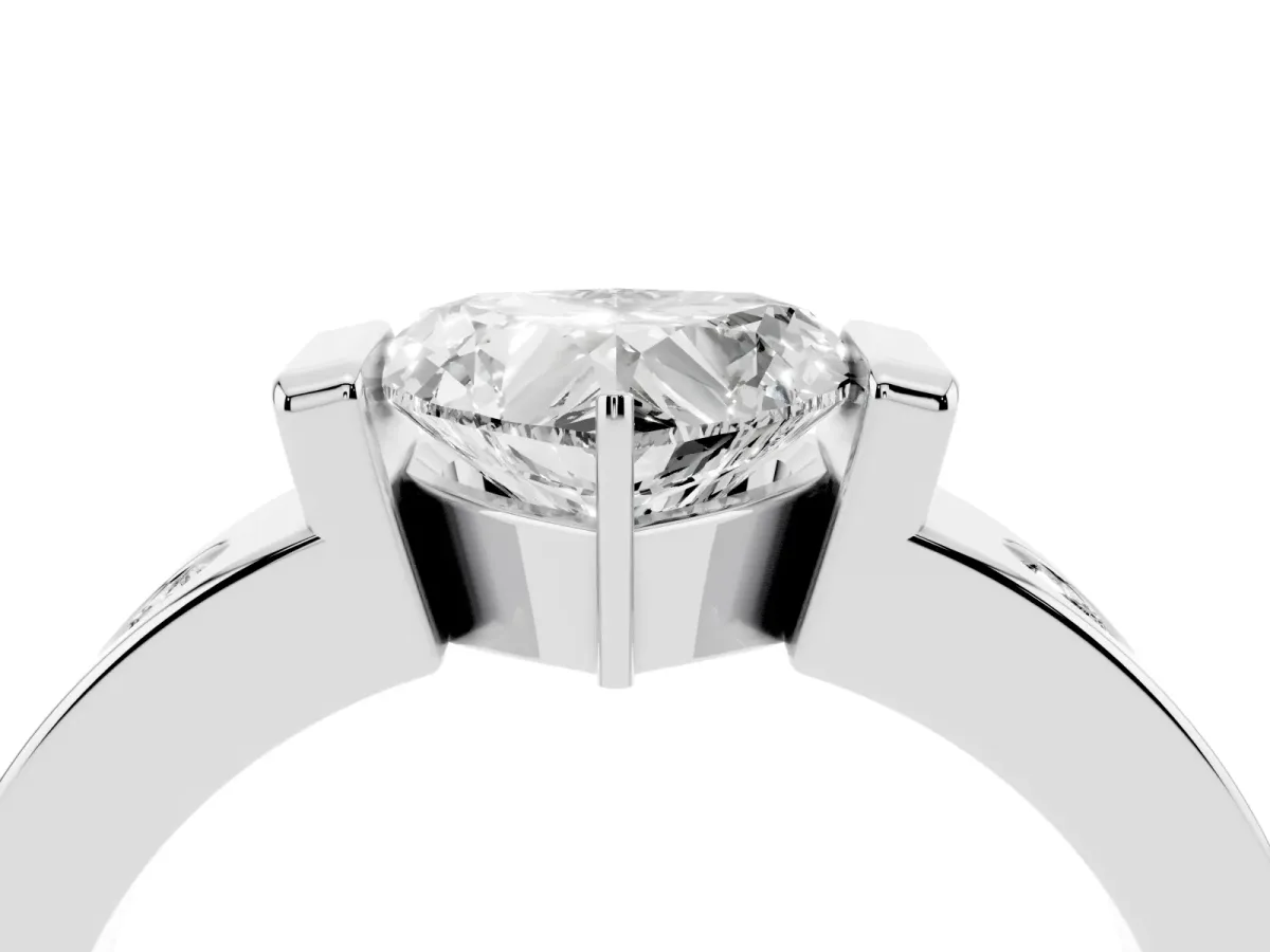 Heart Cut Brilliant Channel-Set Diamond Ring with Bezel Prong Setting Silver