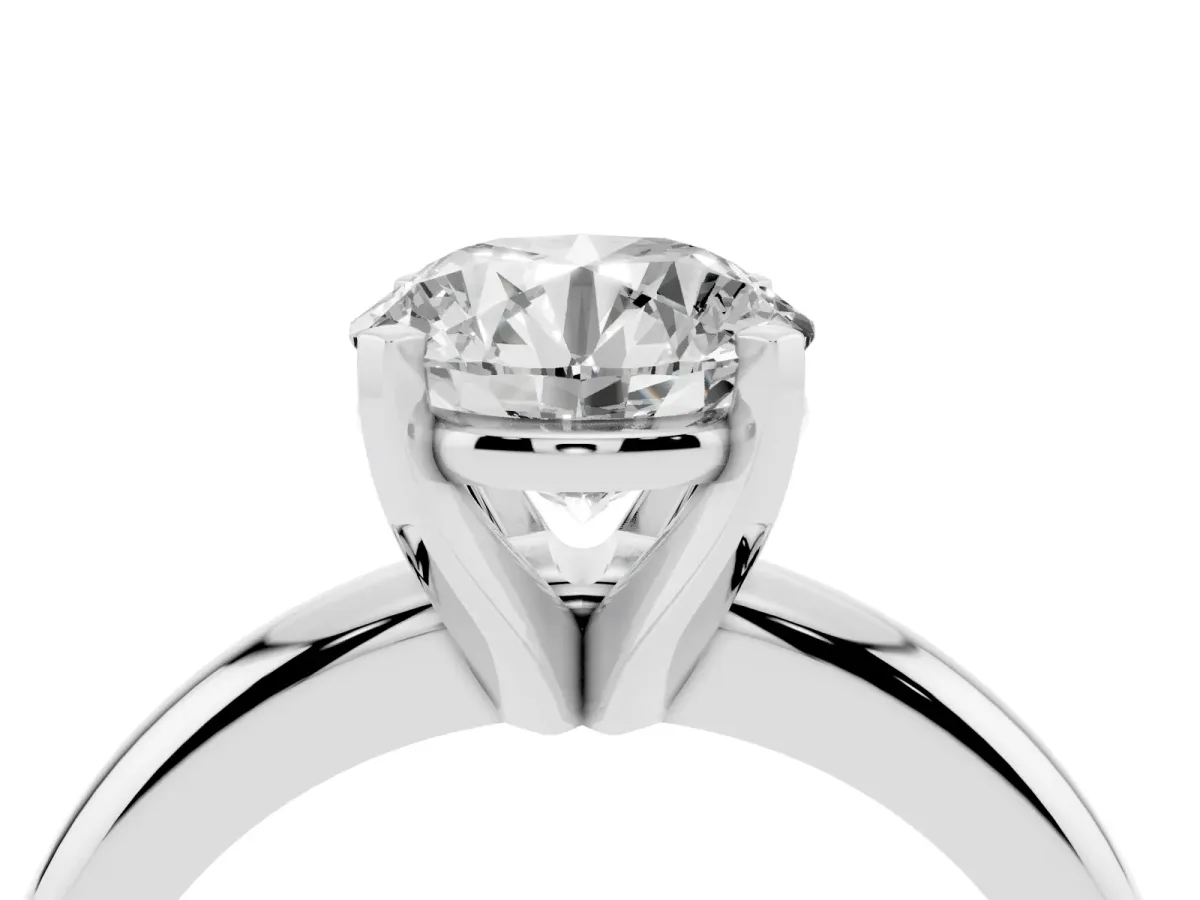 Round Cut Diamond Solitaire Engagement Ring with Round Band and Four-Prong Setting Platinum
