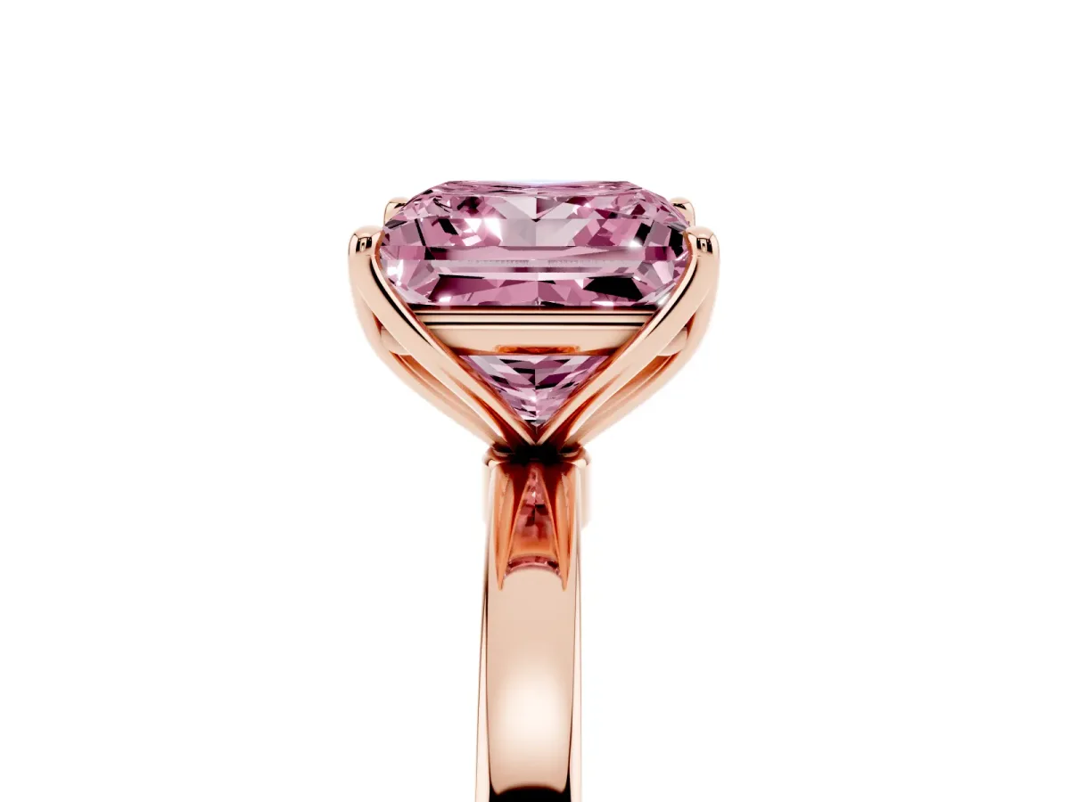 Fancy Pink Princess Cut Diamond Solitaire Ring with Thin Band and Prong Setting Rose gold