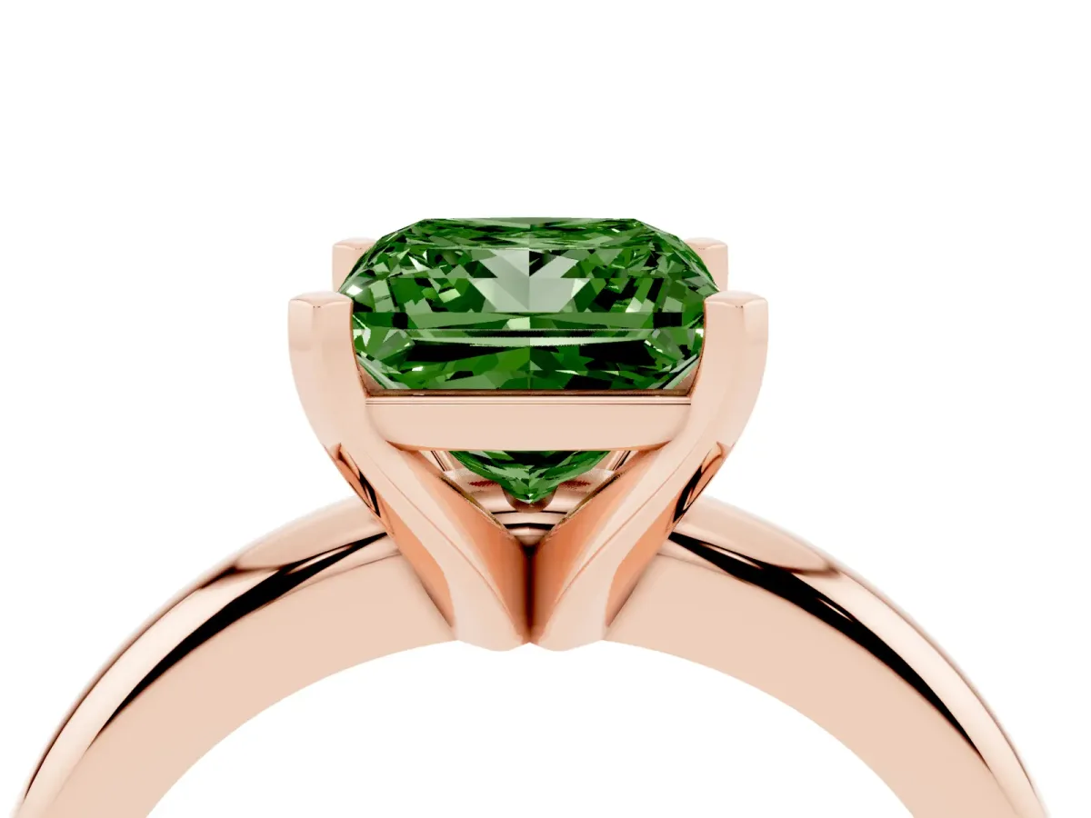 Fancy Green Princess Cut Diamond Solitaire Engagement Ring with Round Band and Four-Prong Setting Rose gold