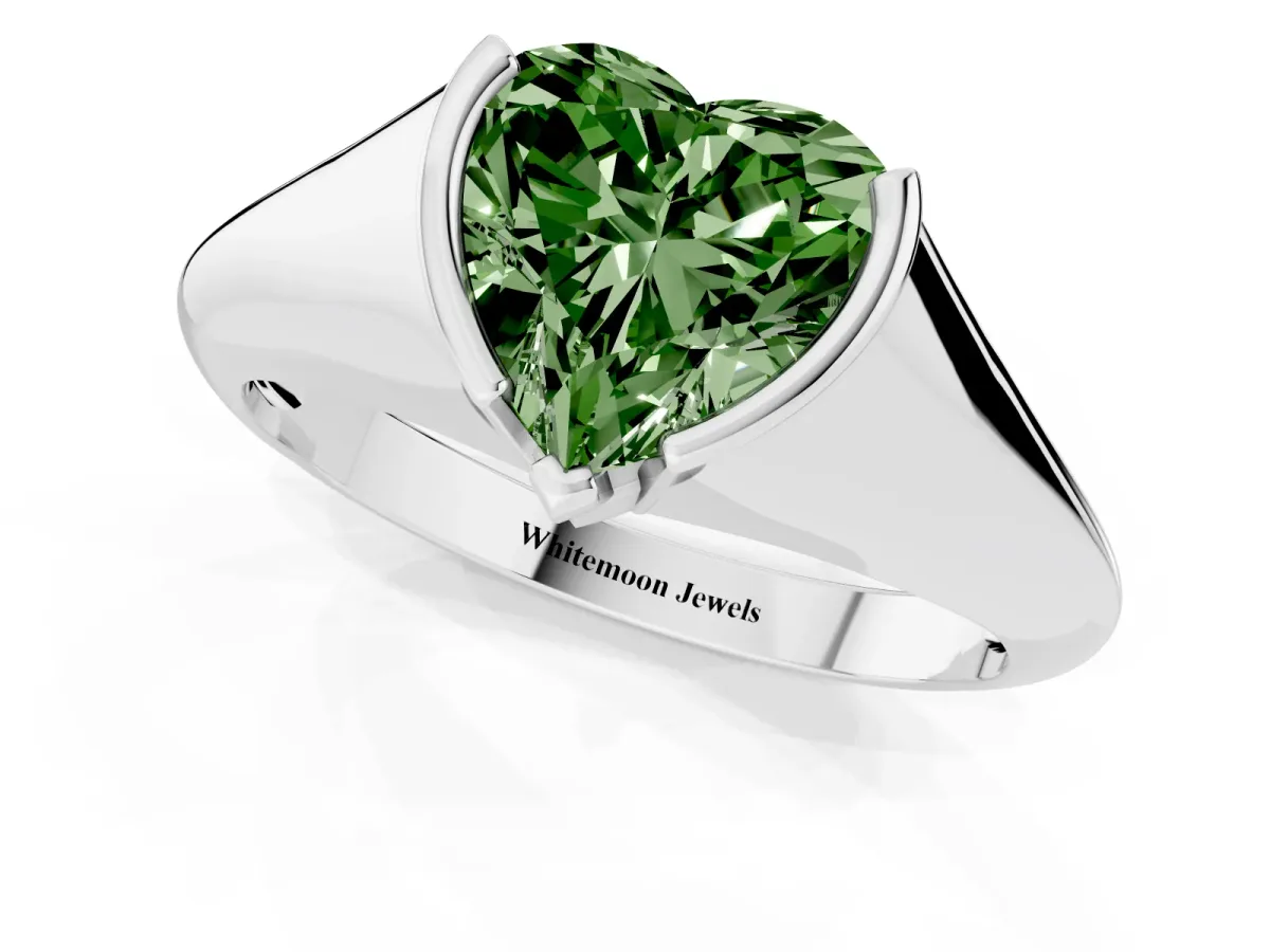 Fancy Green Heart Cut Solitaire Tension Set Diamond Ring Platinum