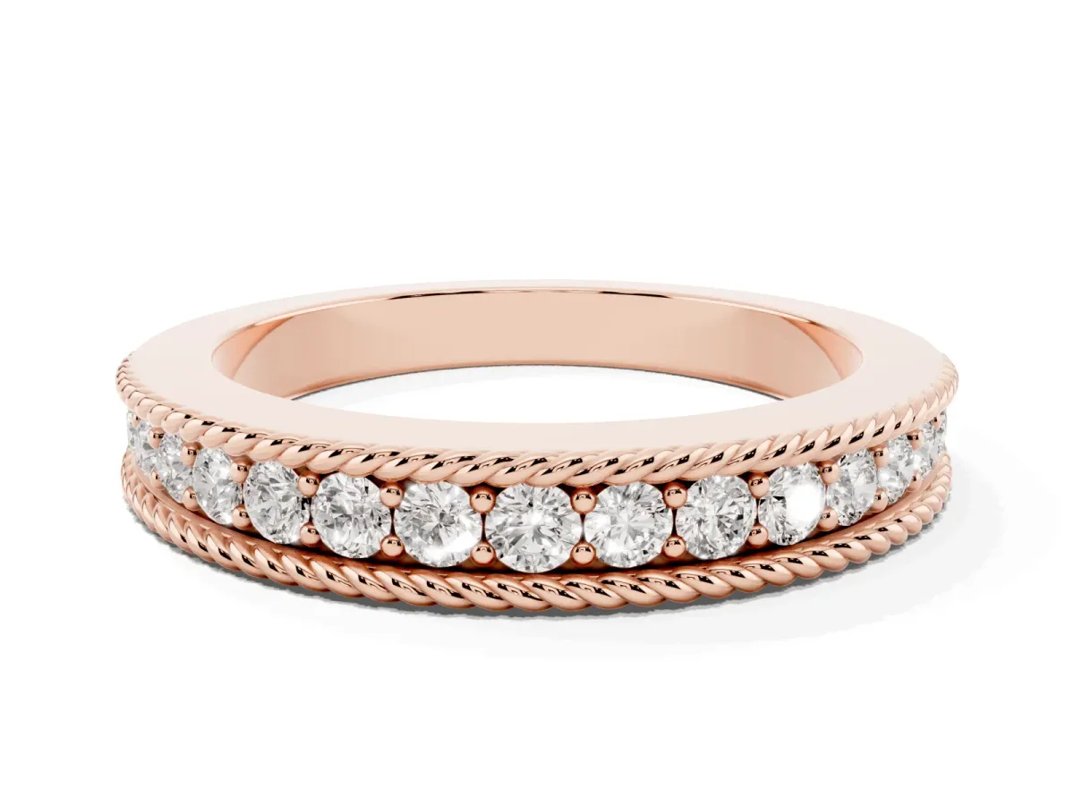 Channel Set Round Diamond Milgrain Edge Band Rose gold