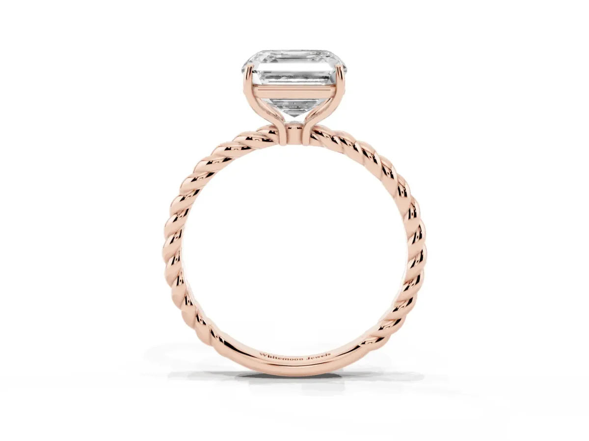 Asscher Cut Solitaire Twisted Band 4-Prong Ring Rose gold