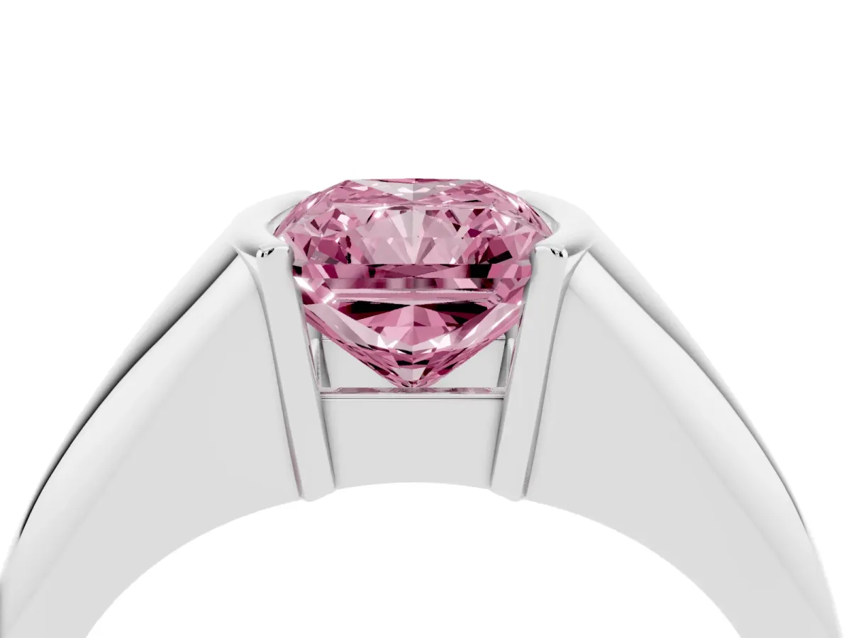 Fancy Pink Radiant Cut Solitaire Tension Set Diamond Ring Platinum