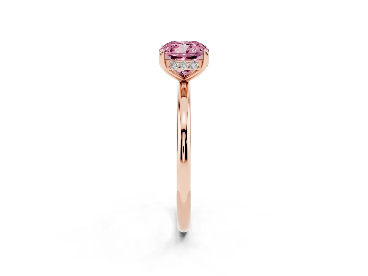 Fancy Pink Cushion Cut Solitaire Diamond Ring with a Classic Band and Four-Prong Setting Rose gold