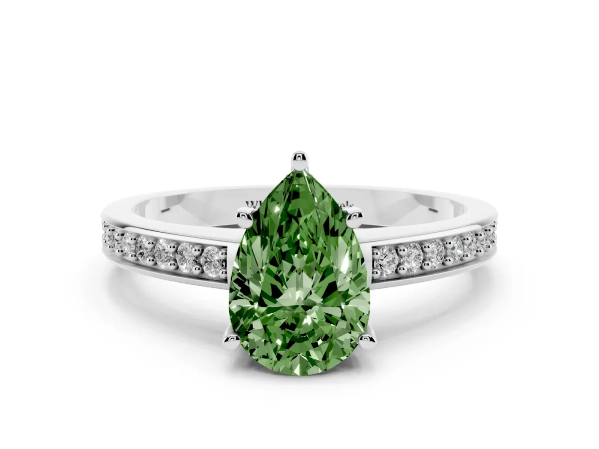 Fancy Green Pear Cut Solitaire Pavé Band Prong Setting Ring Silver