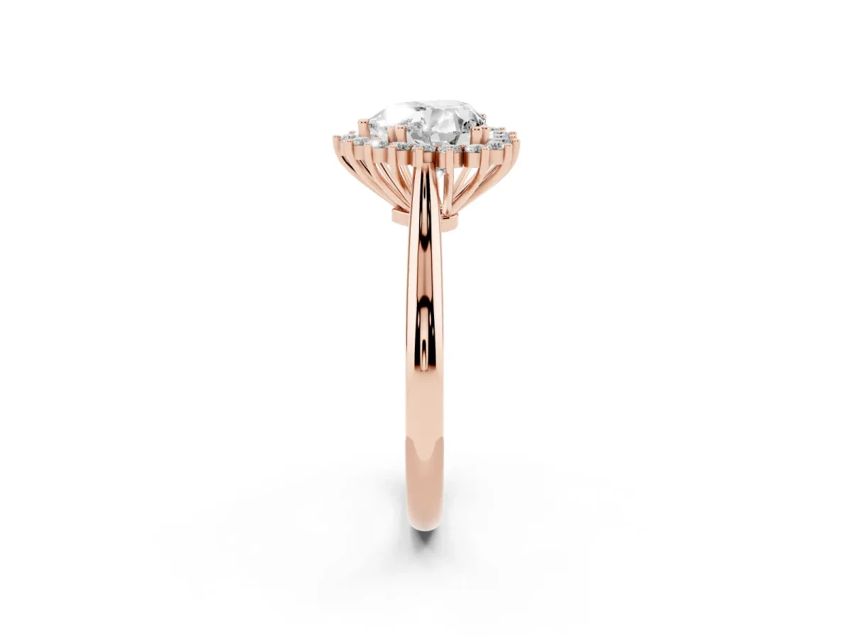 Heart Cut Cut Diamond Halo Ring with Solitaire Band and Prong Setting Rose gold
