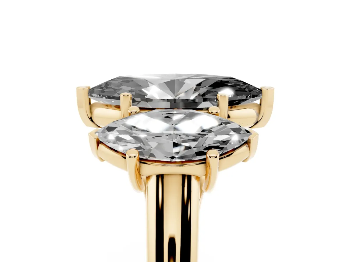 Fancy Black Three-Stone Marquise Cut Diamond Engagement Ring with Prong Setting Yellow gold