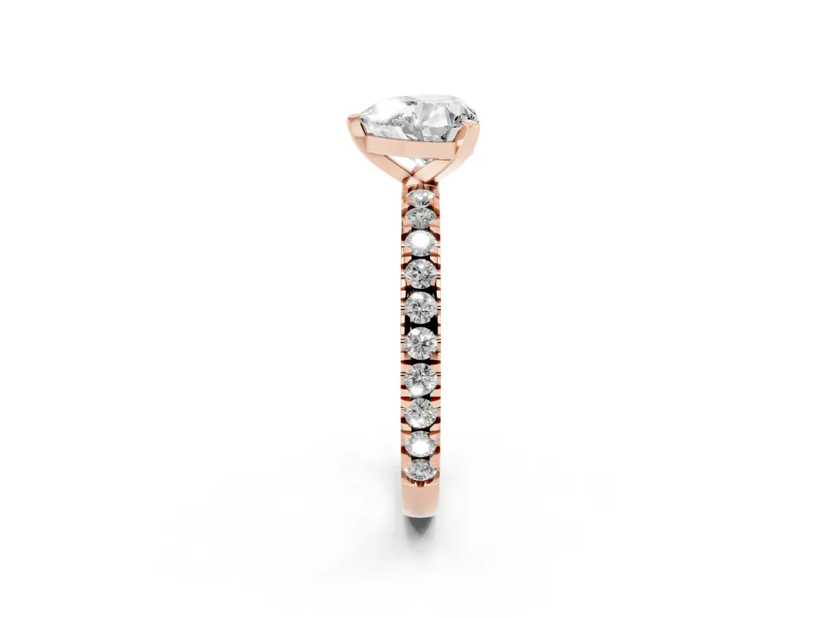 Heart Cut Diamond Pavé Band Solitaire with Four-Prong Setting Rose gold