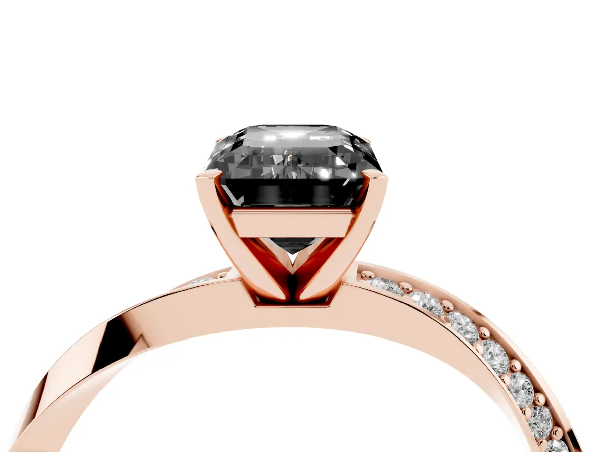 Fancy Black Emerald Cut Diamond Engagement Ring with Side Stone Accents and Four-Prong Setting Rose gold