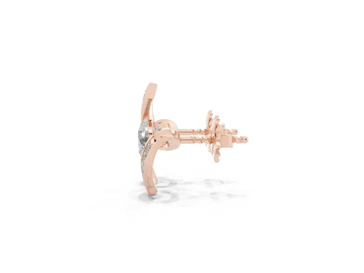 Round Diamond Curve Wave Stud Earrings Rose gold