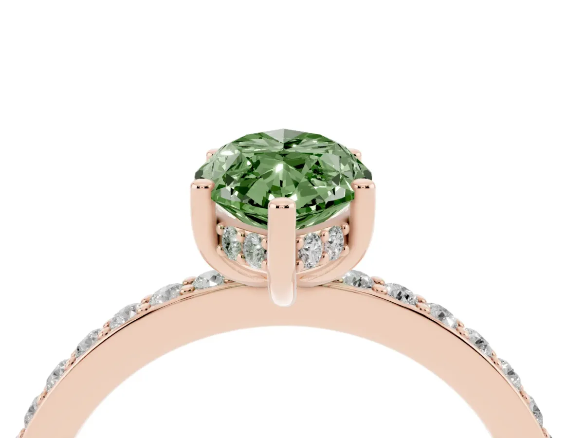 Fancy Green Marquise Cut Cut Diamond Pavé Band Ring with Four-Prong Setting Rose gold