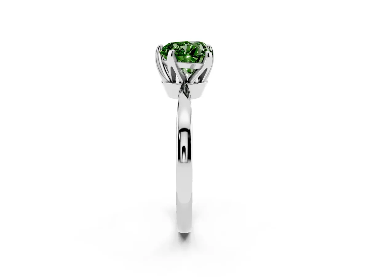 Fancy Green Heart Cut Solitaire Engagement Ring with Six-Prong Setting and Tapered Band Silver