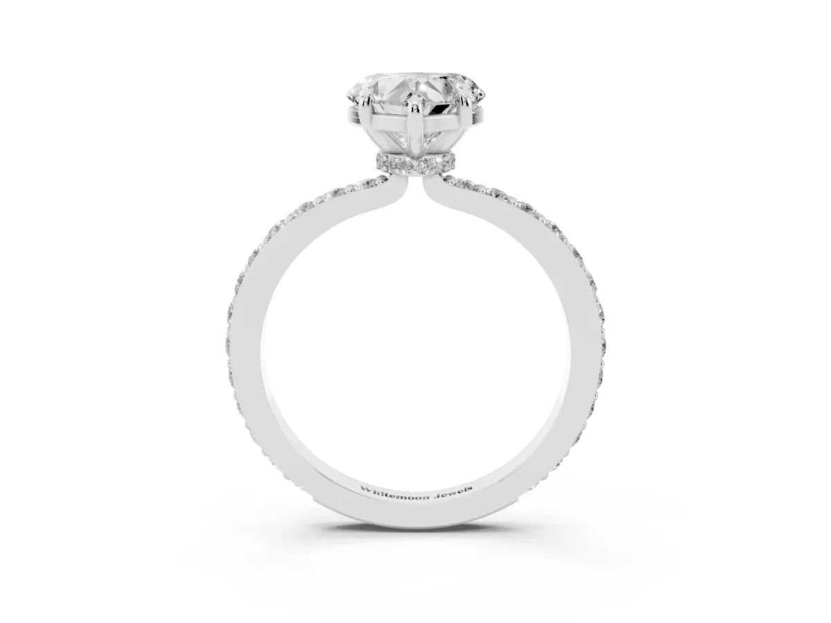 Heart Cut Diamond Pavé Engagement Ring with Round Accents and Prong Setting Silver