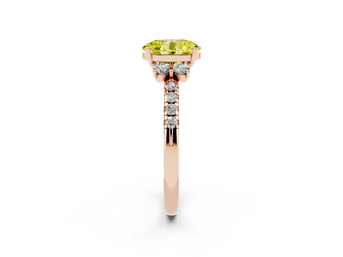 Fancy Yellow Oval Cut Diamond Three-Stone Pave Band with Four-Prong Setting Rose gold