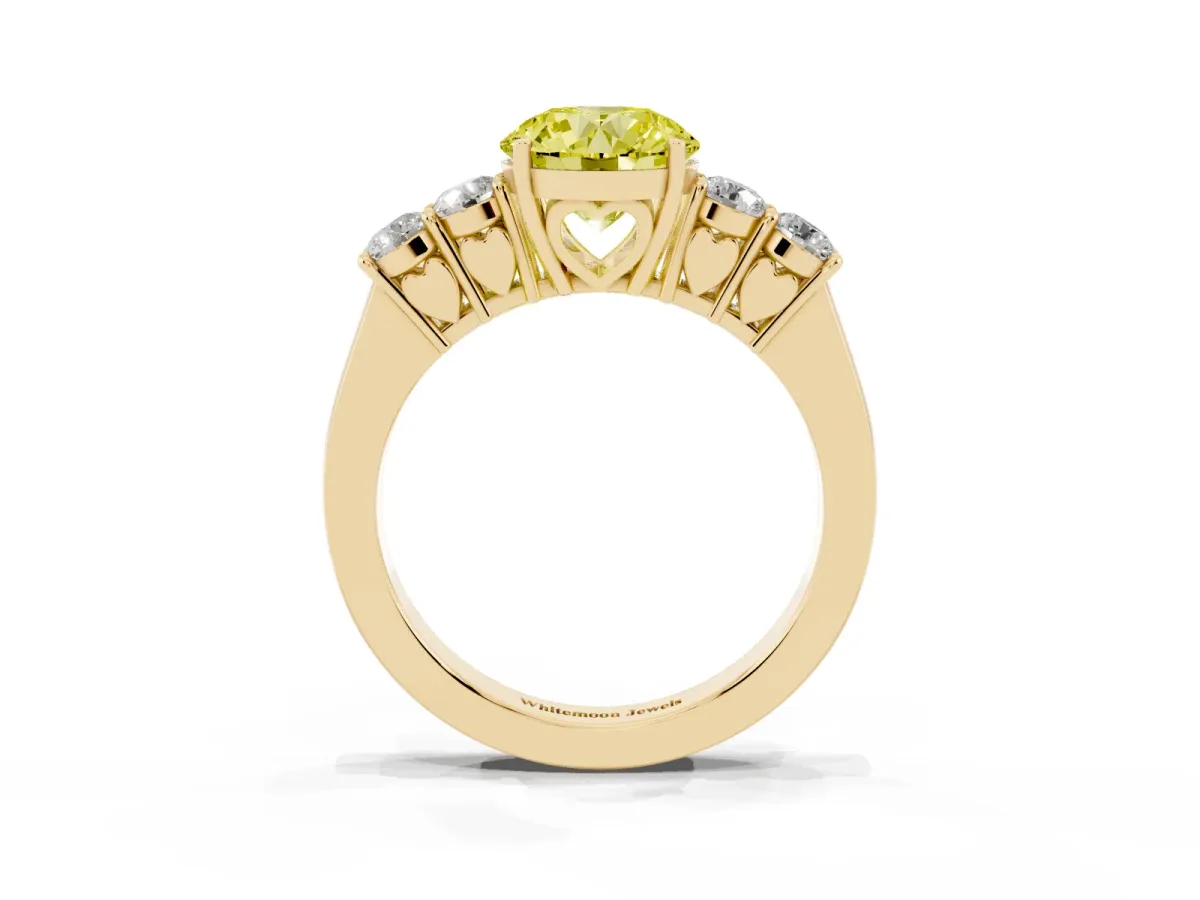 Fancy Yellow Round Cut Cut Diamond Five-Stone Prong Set White Gold Ring Yellow gold