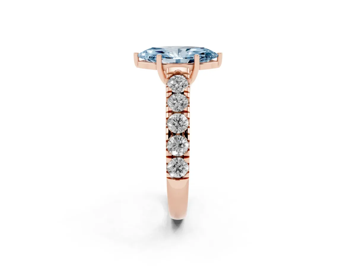 Fancy Blue Marquise Cut Cut Diamond Solitaire Ring with Micro Pave Band and Prong Setting Rose gold