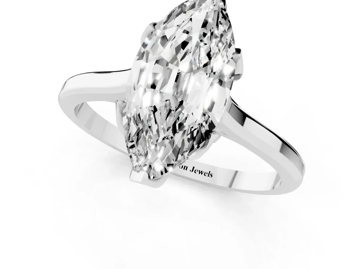 Marquise Cut Diamond Solitaire Ring with Flower Prong Setting and Classic Band Silver