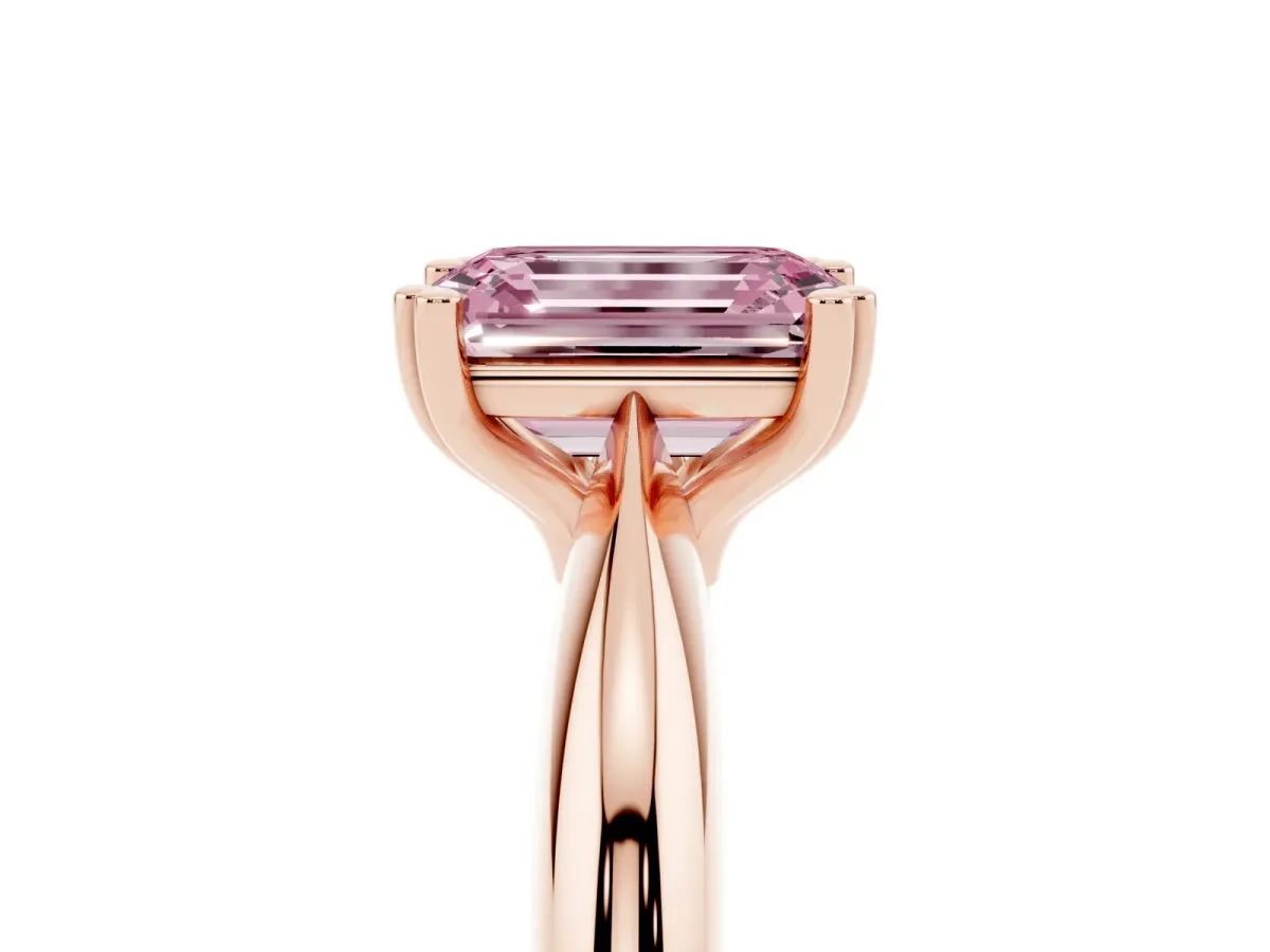 Fancy Pink Emerald Cut Cut Solitaire Engagement Ring with Tapered Band and Four-Prong Setting Rose gold