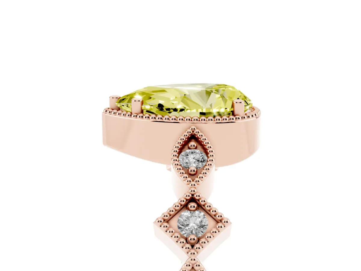 Fancy Yellow Pear Cut Milgrain Marquise Diamond Twist Band Ring Rose gold